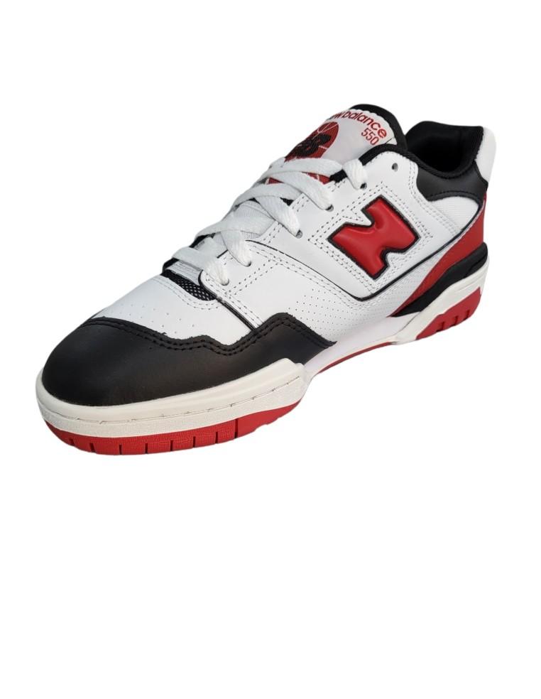 SNEAKERS UOMO NEW BALANCE 550 IN PELLE-BIANCO-ROSSO-NERO-BB550HR1