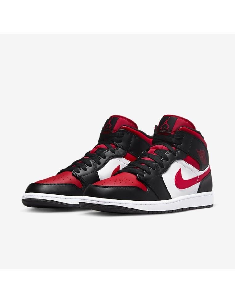 CHAUSSURES POUR HOMMES NIKE AIR JORDAN 1 MID -CUIR- NOIR / ROUGE / BLANC-554724-079