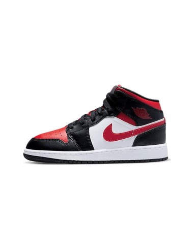 NIKE AIR JORDAN 1 MID SNEAKERS -LEATHER- BLACK / WHITE / RED-554725-079