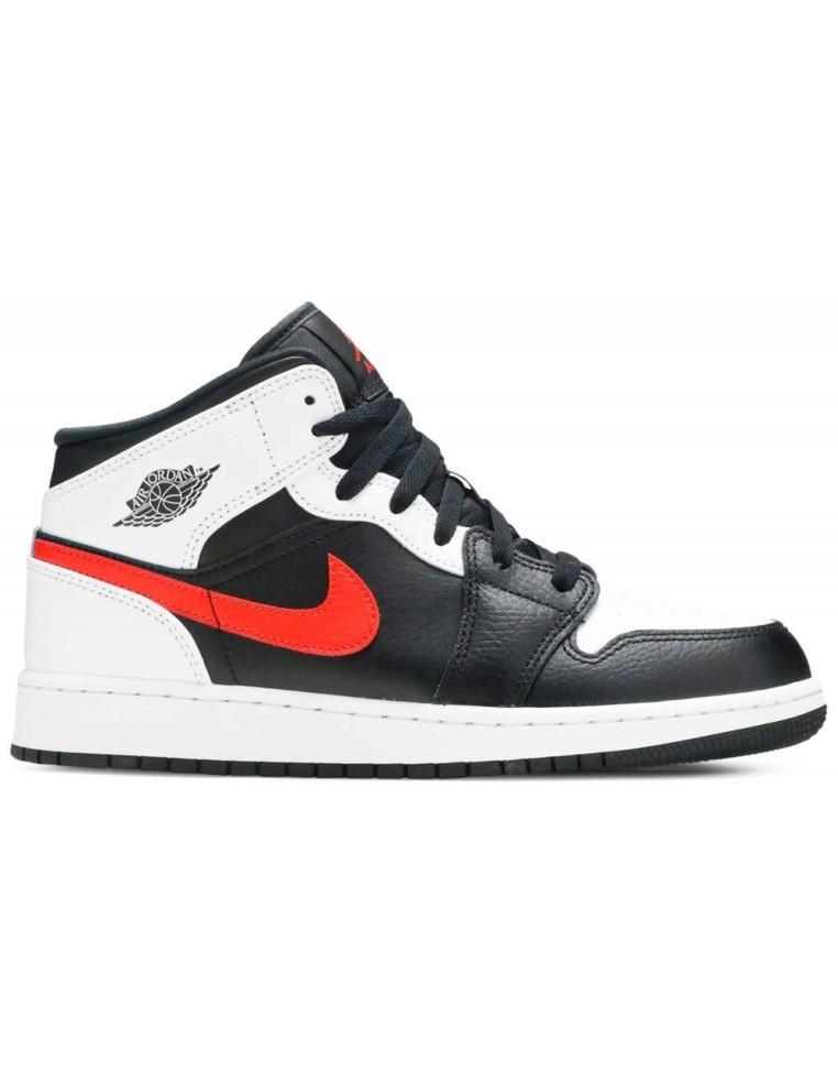 SHOES NIKE AIR JORDAN 1 MID- LEATHER- WHITE / BLACK / RED-554725-075