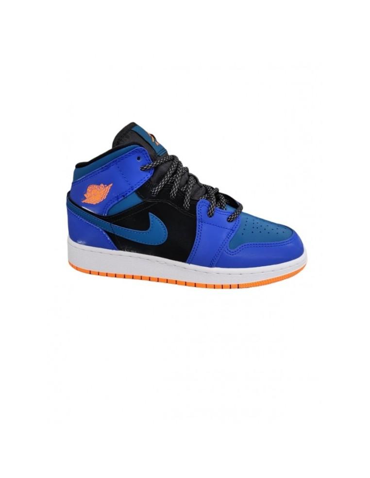 NIKE AIR JORDAN 1 MID SNEAKERS -LEATHER- BLUE / LIGHT BLUE / BLACK-554725-440