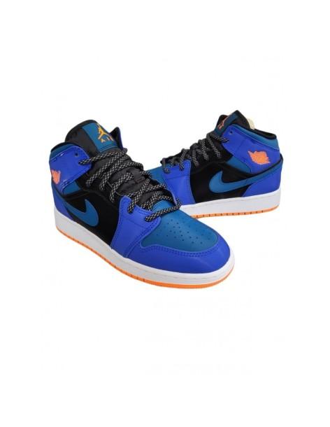 NIKE AIR JORDAN 1 MID SNEAKERS -LEDER- BLAU / HELLBLAU / SCHWARZ-554725-440 2