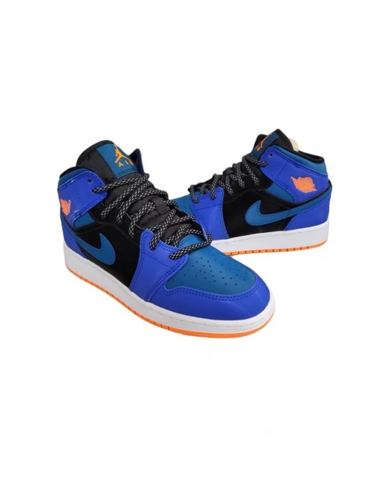 SNEAKERS NIKE AIR JORDAN 1 MID -CUIR- BLEU / BLEU CLAIR / NOIR-554725-440