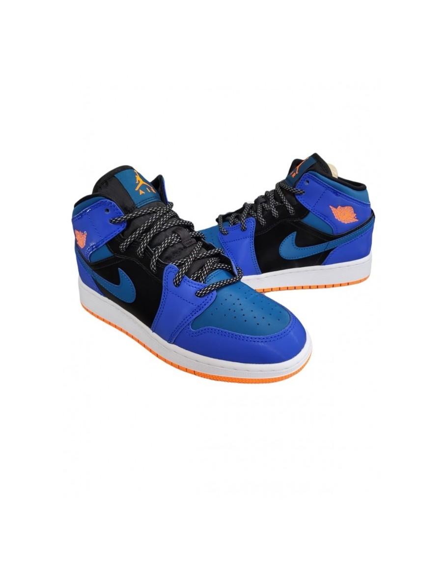 NIKE AIR JORDAN 1 MID SNEAKERS -LEDER- BLAU / HELLBLAU / SCHWARZ-554725-440