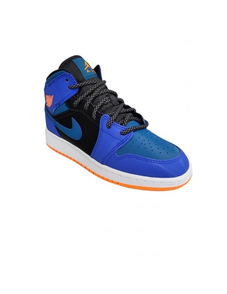 SNEAKERS NIKE AIR JORDAN 1 MID -CUIR- BLEU / BLEU CLAIR / NOIR-554725-440