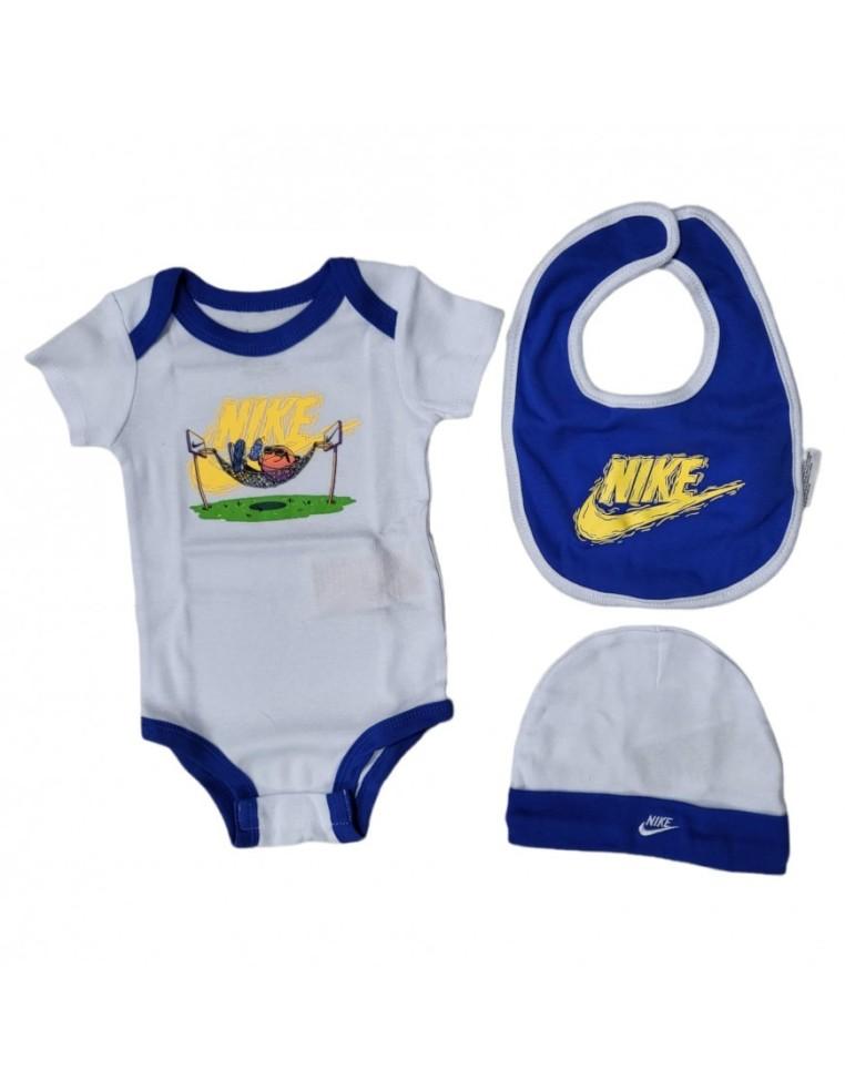 COMPLET BEBE NIKEMOJ 3 PIECES 100% COTON- BLANC-BLEU-NN0802-001