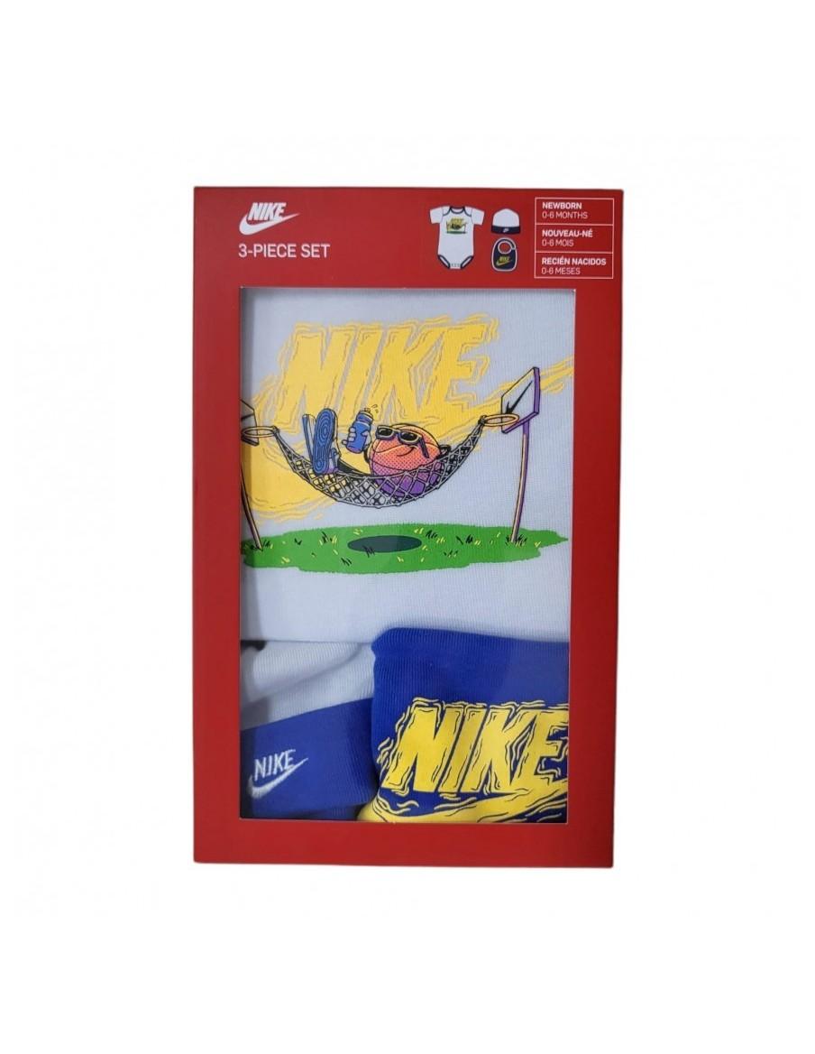 KOMPLETTE BABY NIKEMOJ 3 STÜCKE 100% BAUMWOLLE- WEISS-BLAU-NN0802-001