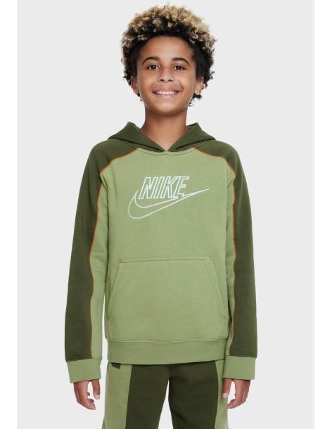 FELPA BAMBINO NIKE SPORTSWEAR CON CAPPUCCIO- VERDE -DR9176-334
