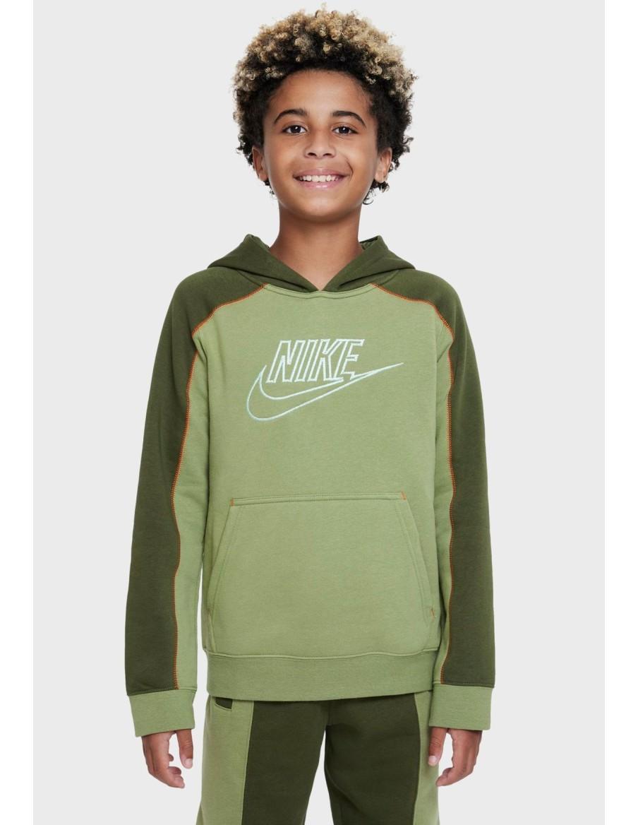 FELPA BAMBINO NIKE SPORTSWEAR CON CAPPUCCIO- VERDE -DR9176-334