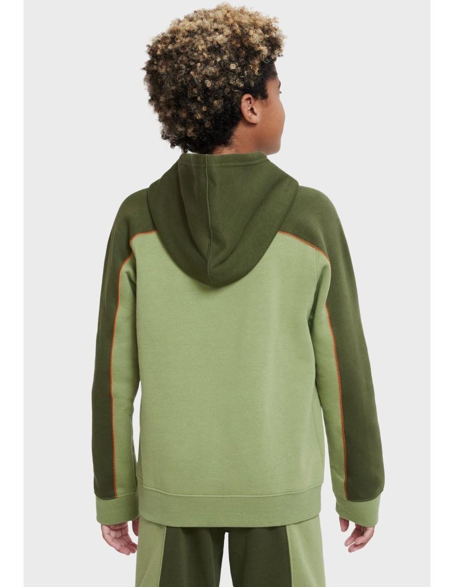 FELPA BAMBINO NIKE SPORTSWEAR CON CAPPUCCIO- VERDE -DR9176-334