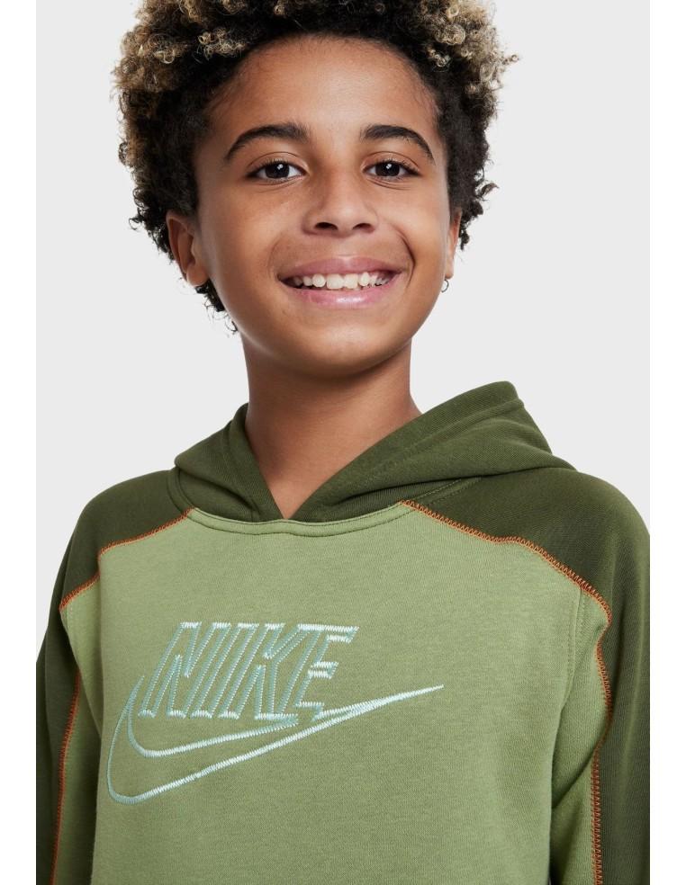 FELPA BAMBINO NIKE SPORTSWEAR CON CAPPUCCIO- VERDE -DR9176-334
