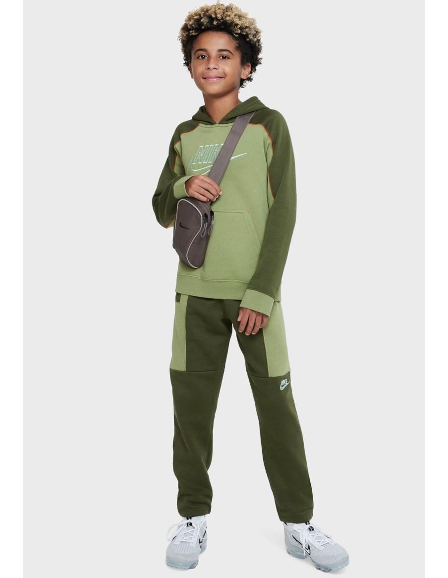 FELPA BAMBINO NIKE SPORTSWEAR CON CAPPUCCIO- VERDE -DR9176-334