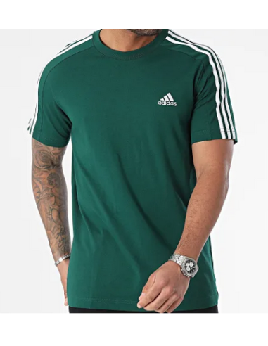 Camiseta Adidas Essentials Single Jersey 3 Rayas Hombre - Verde