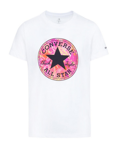 Buntes Mädel-T-Shirt mit Converse-Logo – Weiß