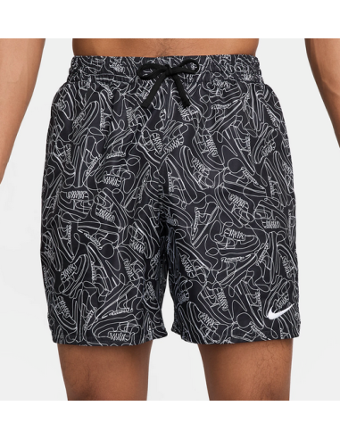 Nike Herren-Badeanzug mit Allover-Print und Swoosh – Schwarz/Weiß