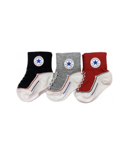 Three Pairs of Converse Socks - Black/Grey/Red