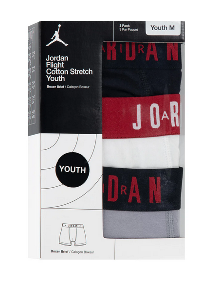 Boxer Garçon Three Jordan Flight Cotton Stretch - Noir/Blanc/Gris