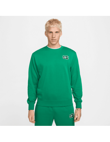 Felpa Uomo Nike Club FT Crew Bolt - Verde