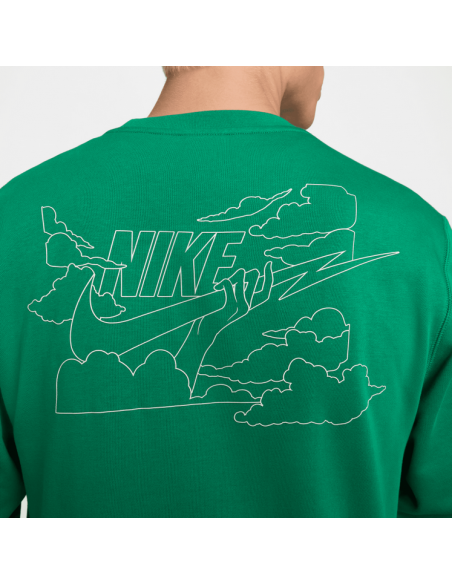 Felpa Uomo Nike Club FT Crew Bolt - Verde