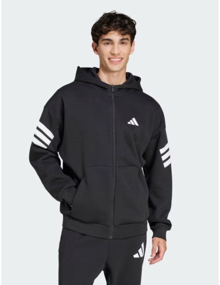 Sudadera con capucha y cremallera completa Adidas Future Icons 3-Stripes para hombre, color negro
