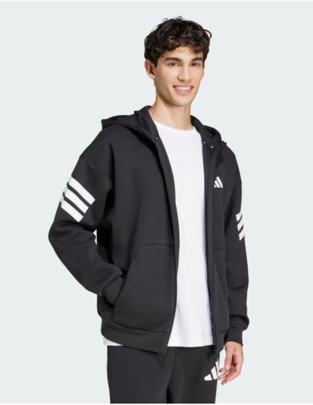 Felpa Uomo Adidas Future Icons 3-Stripes Full-Zip Hoodie - Nero