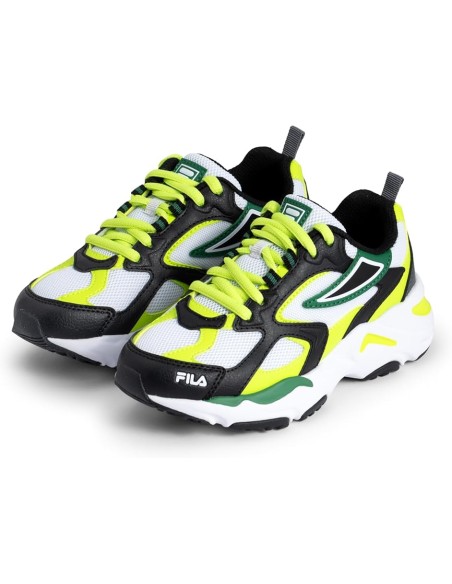 Fila Ray Tracer Kids Shoes - White/Black/Fluorescent Yellow