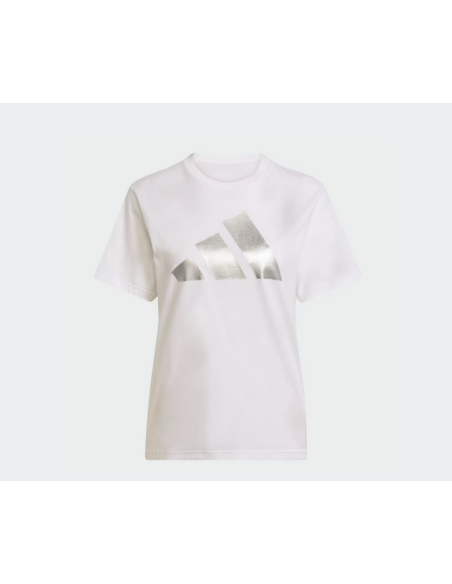 Camiseta con gráfico metálico navideño de Adidas para mujer - Blanca