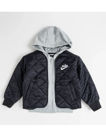Giacca Trapuntata con Cappuccio Nike - Nero/Grigio