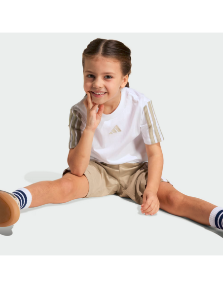 Adidas ESSENTIALS 3 STRIPES Girls' Tracksuit - WHITE/BEIGE