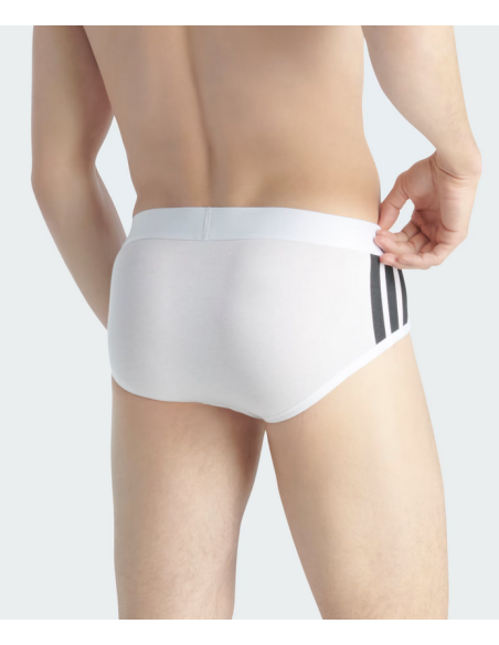 Two Adidas Active Flex Cotton 3-Stripes Men's Briefs - White